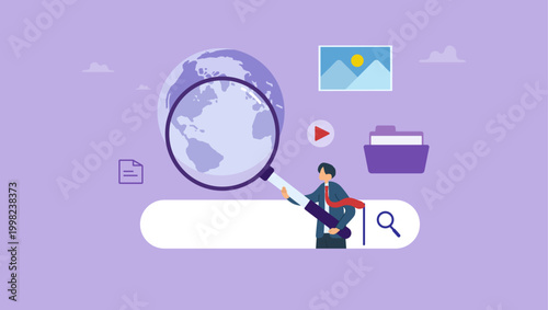 Konstfotografi Businessman in search bar looking through magnify glass