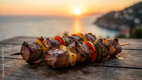 Souvlaki on Santorini Terrace