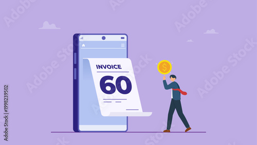 Online payment and e-invoicing concept. Smartphone show electronic bill payment to or e-invoicing to businessman.