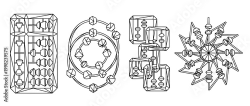 abacus , Geometric Origami line art vector set