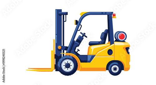 Vibrant yellow and blue forklift vector graphic illustration design, ideal for logistics and warehouse operations.
