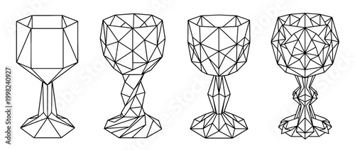 chalice , Geometric Origami line art vector set