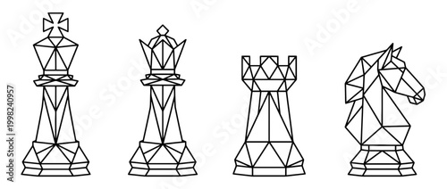 chess piece , Geometric Origami line art vector set