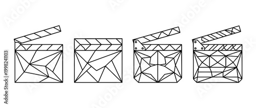 clapperboard , Geometric Origami line art vector set