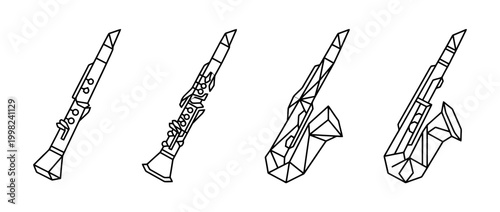 clarinet , Geometric Origami line art vector set