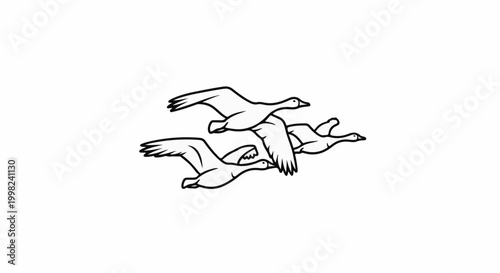 Stylized black outline illustration of a flock of birds flying in formation