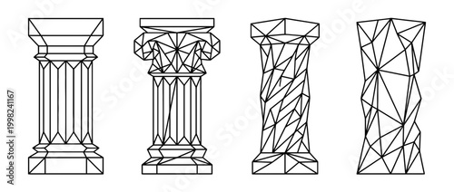 column , Geometric Origami line art vector set
