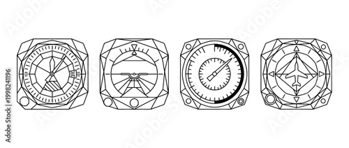 cockpit dashboard , Geometric Origami line art vector set