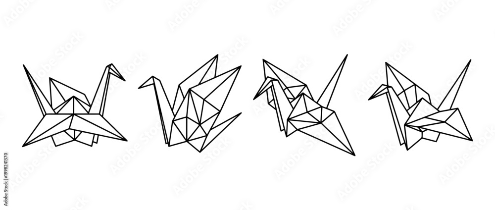 Fototapeta premium crane , Geometric Origami line art vector set