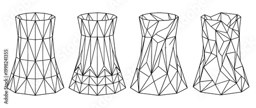 cooling tower , Geometric Origami line art vector set