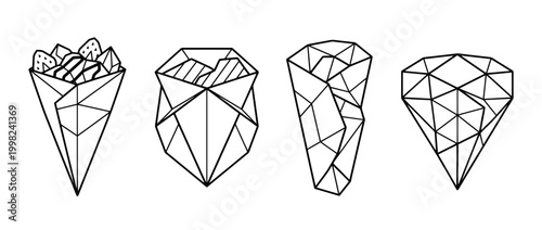 crepe , Geometric Origami line art vector set