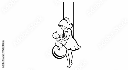 Stylized illustration of a mother and baby on a swing