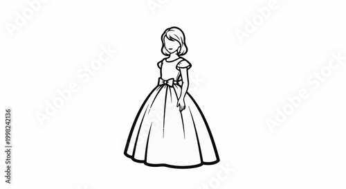 Stylized drawing of a girl in a formal gown with a bow
