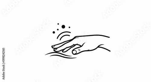 Stylized hand touching a surface with radiating waves and dots