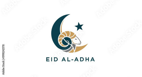 Eid al-Adha ram head with crescent moon and star Islamic holiday symbol vector illustration for religious celebration