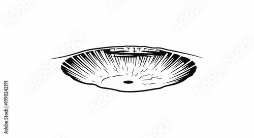 Stylized, hand-drawn illustration of a shallow crater with radiating lines