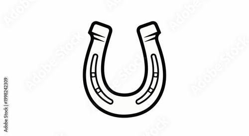 Stylized black and white line art of a horseshoe with thick outlines