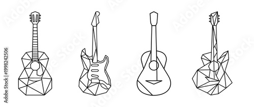 guitar , Geometric Origami line art vector set