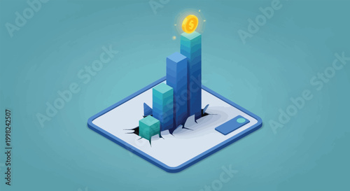 Financial Growth: A 3D illustration of a bar graph breaks through a surface, symbolizing financial growth and opportunity.