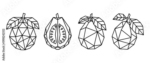 guava , Geometric Origami line art vector set