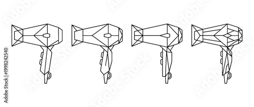 hair dryer , Geometric Origami line art vector set