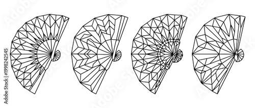 hand fan , Geometric Origami line art vector set