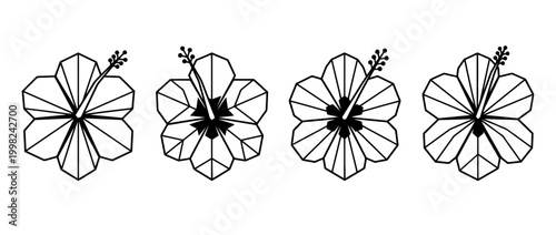 hibiscus , Geometric Origami line art vector set