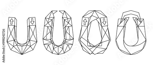 horseshoe magnet , Geometric Origami line art vector set