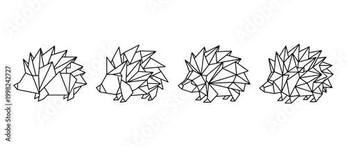 hedgehog , Geometric Origami line art vector set
