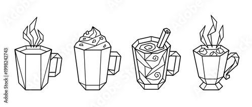 hot chocolate , Geometric Origami line art vector set