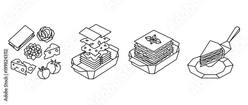 lasagna , Geometric Origami line art vector set
