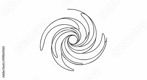 Stylized black swirling vortex graphic with a circular center