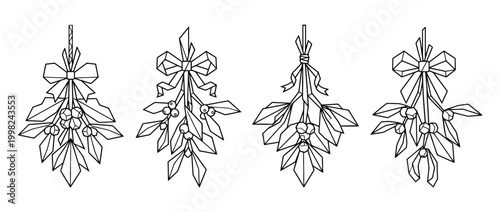 mistletoe , Geometric Origami line art vector set
