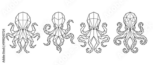 octopus , Geometric Origami line art vector set