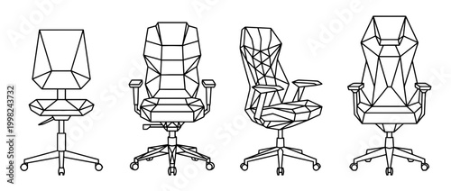 office chair , Geometric Origami line art vector set