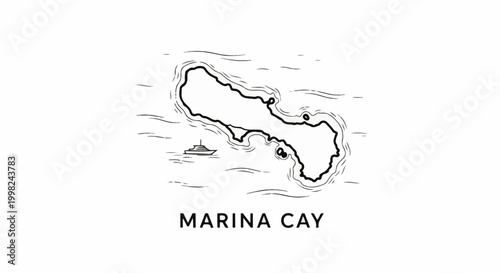 Stylized island map with a yacht offshore
