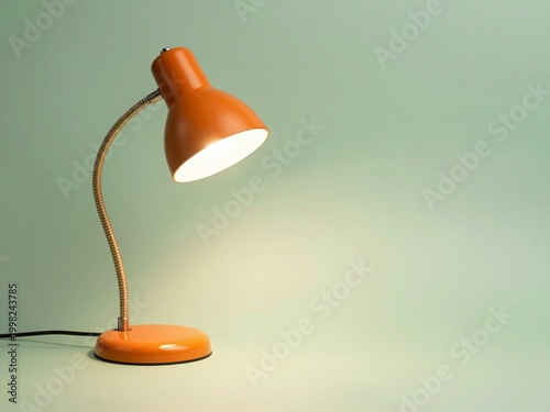 Orange desk lamp on green background