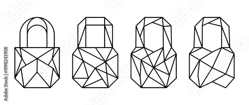 padlock , Geometric Origami line art vector set