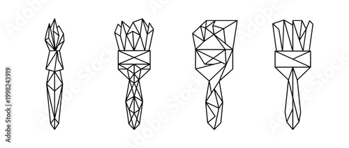 paintbrush , Geometric Origami line art vector set