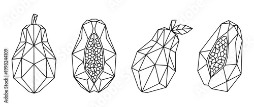papaya , Geometric Origami line art vector set