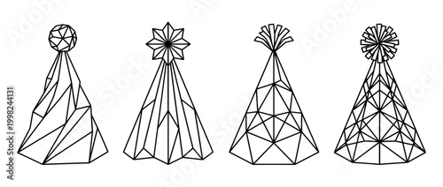 party hat , Geometric Origami line art vector set