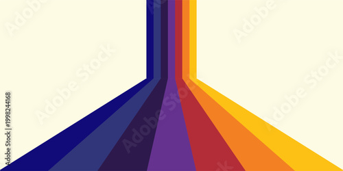 Abstract colorful 70s background vector. Vintage retro wallpaper with rainbow stripes and wavy lines. A 1970 color illustration suitable for posters, banners, decorative items and wall art.