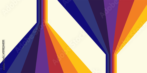 Abstract colorful 70s background vector. Vintage retro wallpaper with rainbow stripes and wavy lines. A 1970 color illustration suitable for posters, banners, decorative items and wall art.