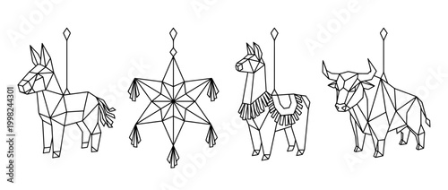 pinata , Geometric Origami line art vector set