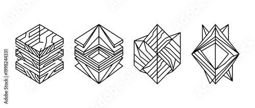 plywood , Geometric Origami line art vector set