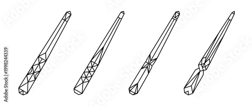 pool cue , Geometric Origami line art vector set