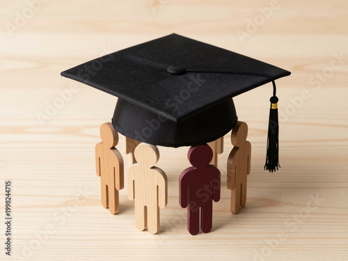 Graduation Cap Above Wooden Figures