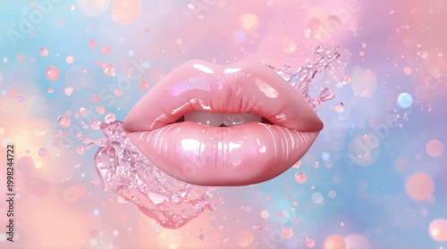 Glossy Pink Lips with Hydration Splash
