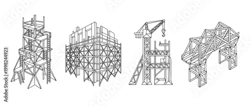 scaffolding , Geometric Origami line art vector set