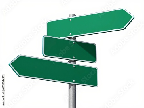 Blank green directional arrow signs on pole